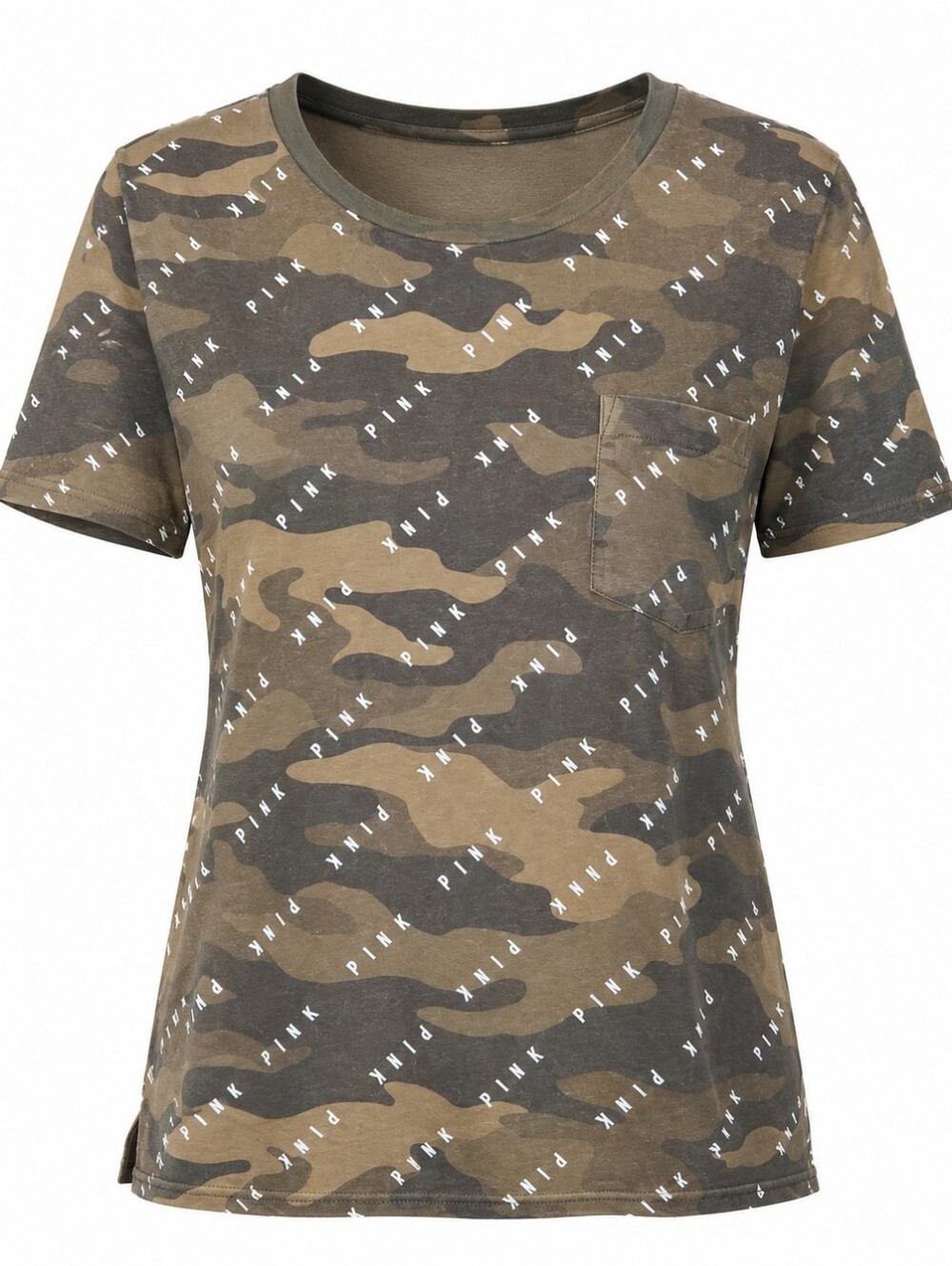 Victoria’s Secret PINK Women’s Camo Logo Pocket Tee Short Sleeve Graphic T-Shirt